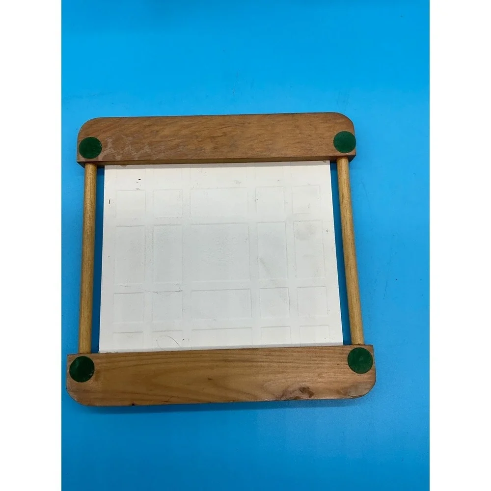Vintage Iris Flower Basket Trivet Ceramic Tile Wood Frame Grandmacore‎